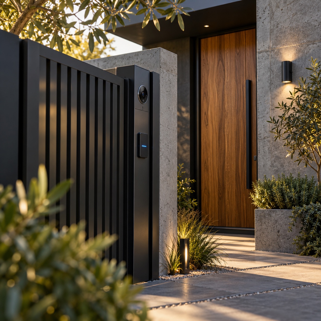Acceso residencial con cámara y cerradura inteligente